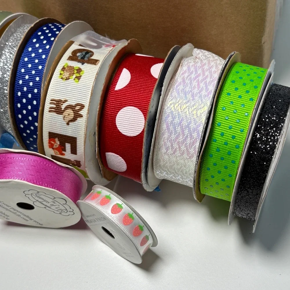 Ribbon Lot Mixed Sizes Colors Polka Dot Strawberry 10pc Offray American Crafts